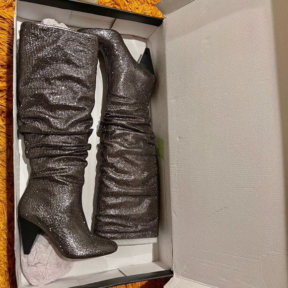 NIB INC Studded Gerii Pewter Metallic Slouchy Knee-High Boots - Picture 10 of 16